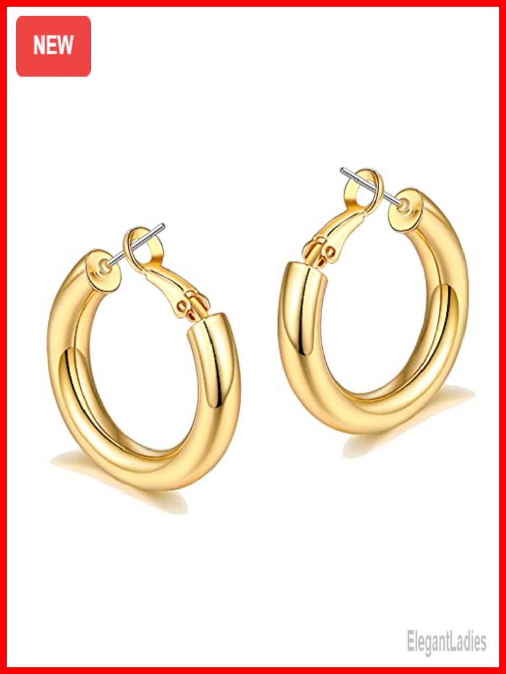 Chunky Hoop Earrings 14K Gold Plated Thick Hoops